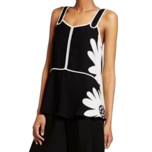 VICTORIA BECKHAM TARGET Top Floral Daisy Peplum Black Women Sz XS‎ Lagenlook Mod